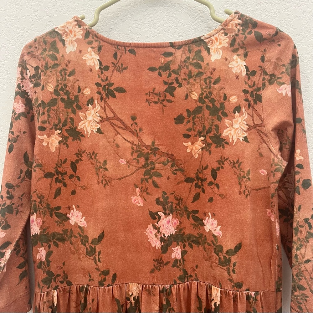 Peruvian Connection Rust Floral Midi Dress with Pink Roses - Picture 6 of 7